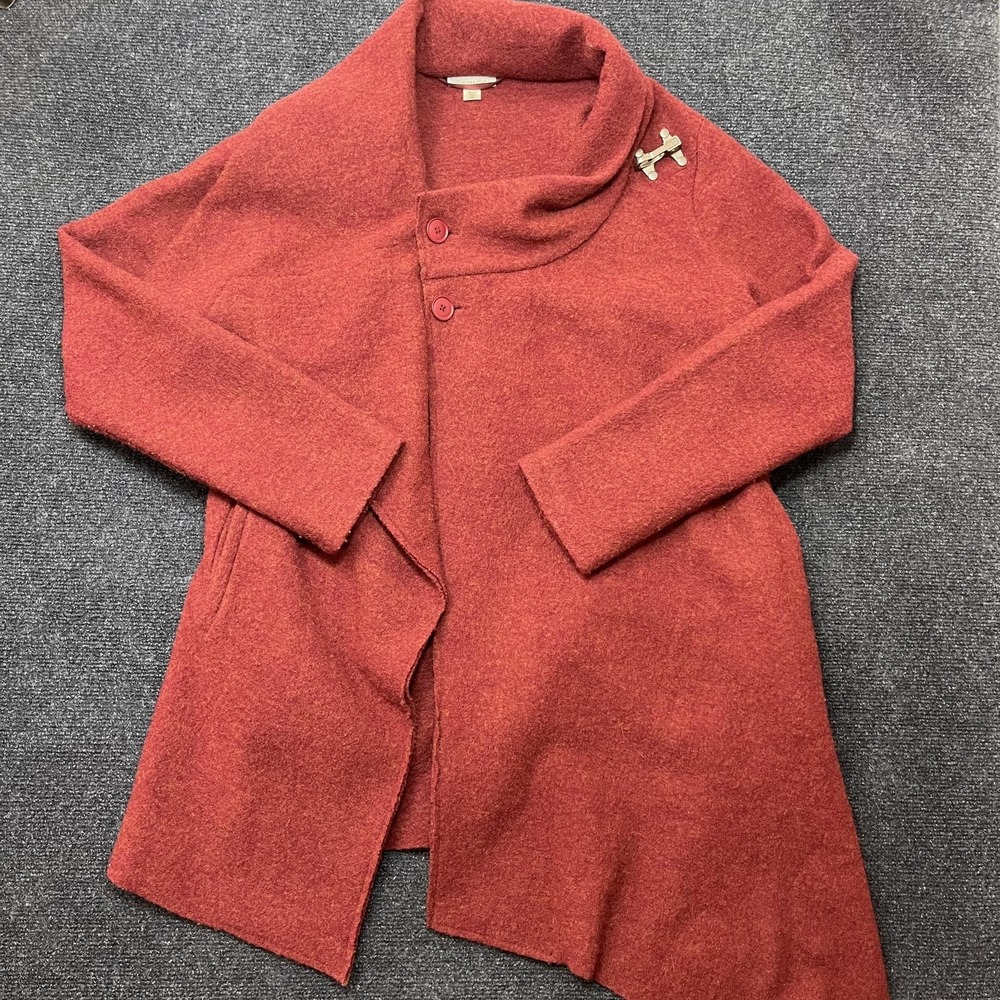 Garnet Hill Coatigan Womens 8P Red Tweed Mid Length Collared Lined Pockets